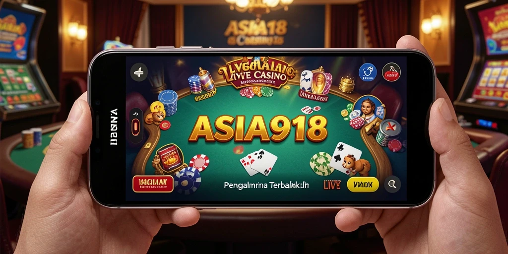 Tampilan utama ASIA918 menampilkan dealer langsung dalam permainan kasino.