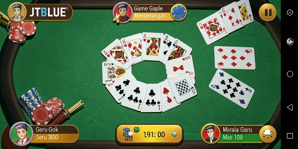 Screenshot gameplay JTBLUE menampilkan suasana seru bermain Gaple.