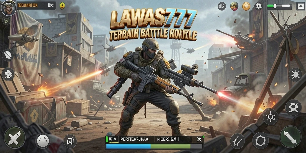 Tangkapan layar utama LAWAS777 menunjukkan aksi seru dalam Battle Royale.
