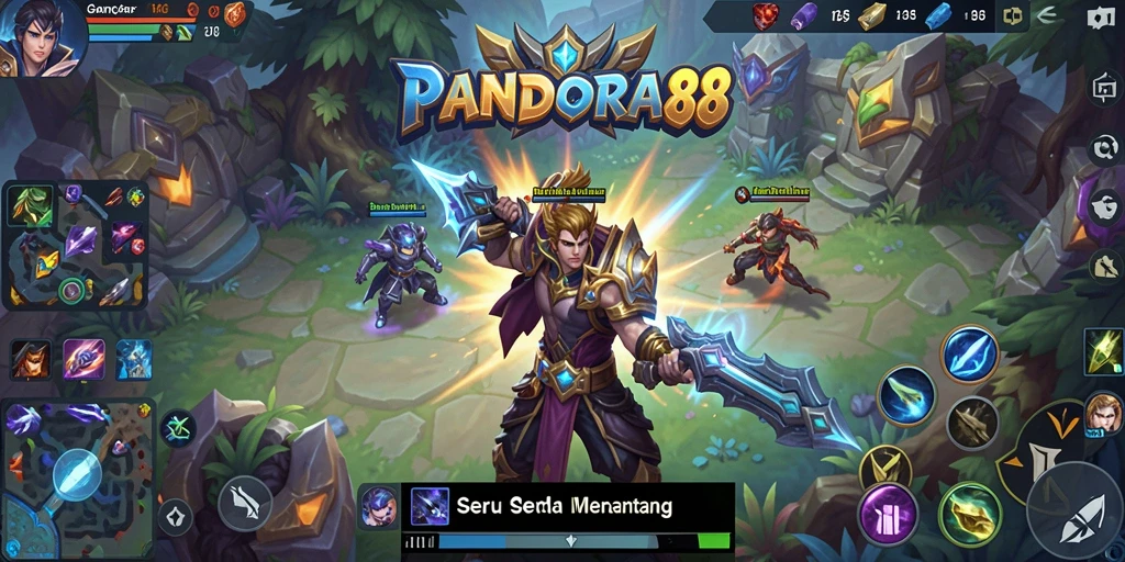 Screenshot PANDORA88 menampilkan pertarungan seru antar tim MOBA.