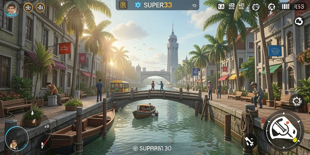 Tampilan gameplay SUPER33 dengan kegiatan kehidupan sehari-hari yang menarik.
