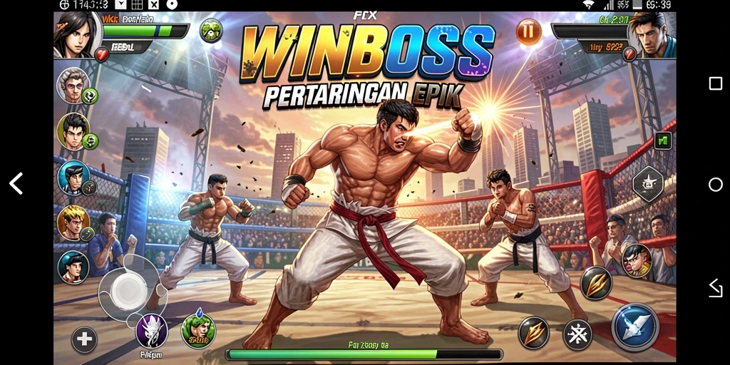 Screenshot memperlihatkan pertarungan seru dalam game Fighting WINBOSS.