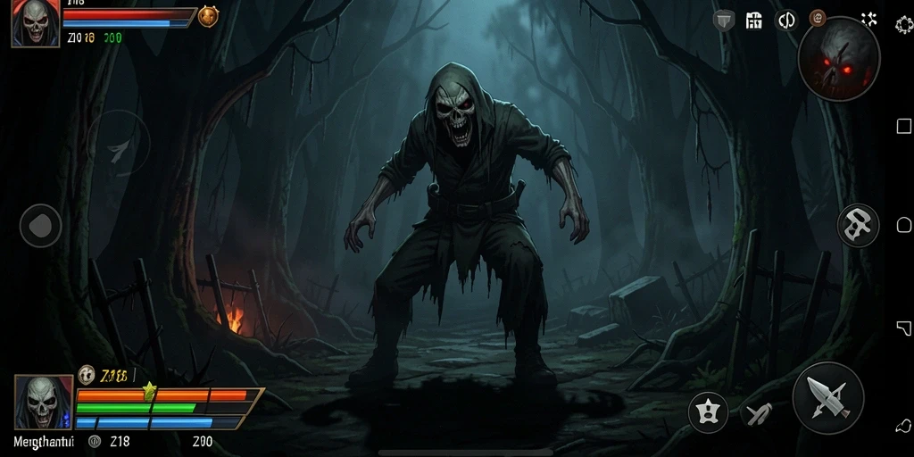 Screenshot menampilkan gameplay menegangkan dalam suasana gelap.